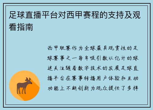 足球直播平台对西甲赛程的支持及观看指南
