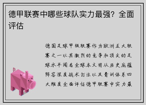 德甲联赛中哪些球队实力最强？全面评估